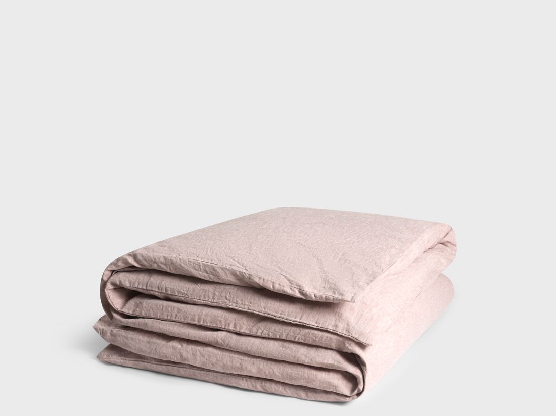 Housse de couette lin lavé rose chambray