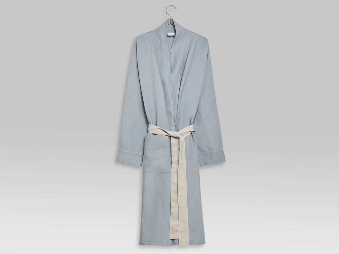 Kimono Bademantel Gewaschenes Leinen Dusk Blue