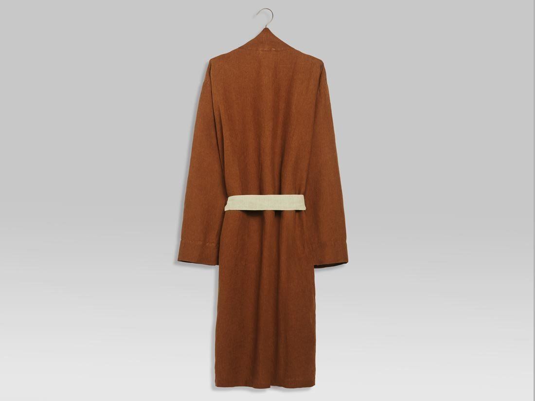 Kimono Bademantel Gewaschenes Leinen Almond Brown