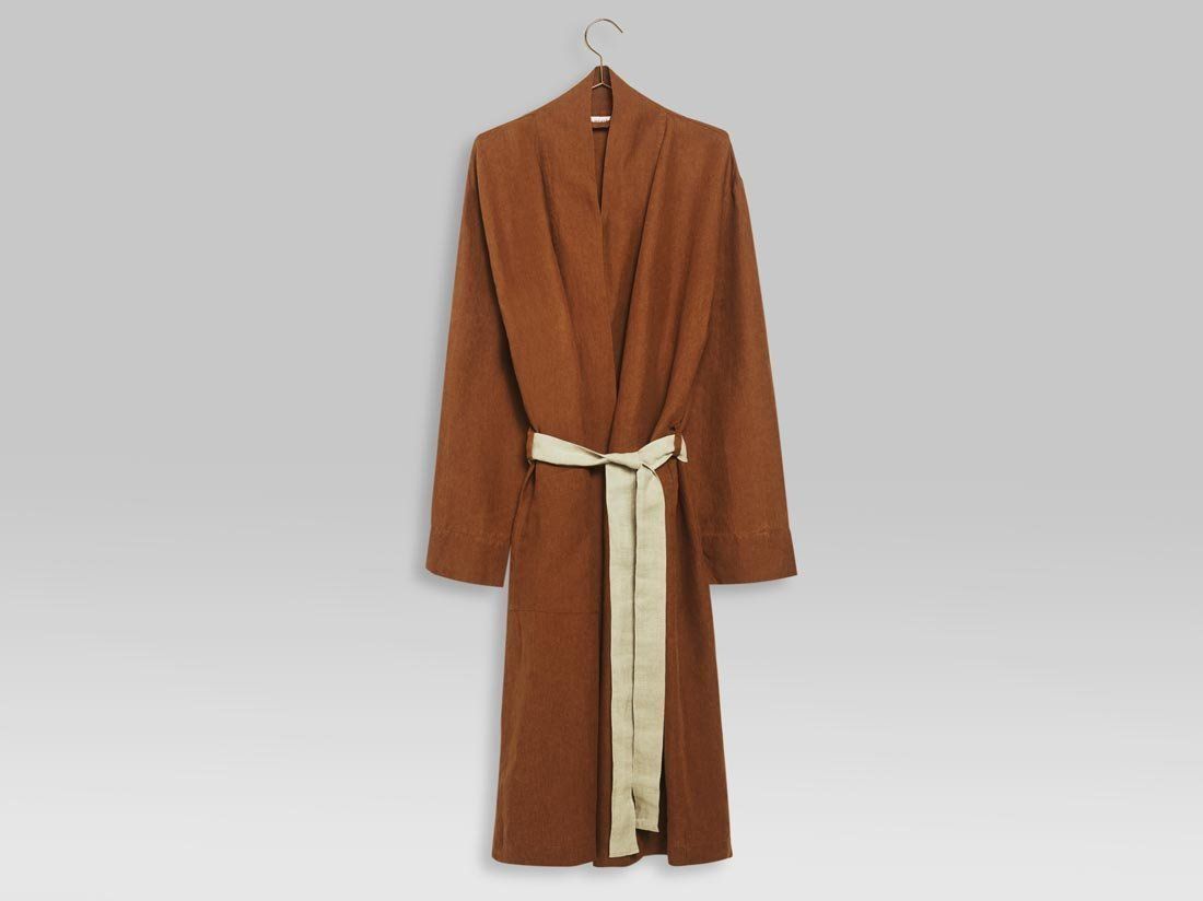 Kimono Bademantel Gewaschenes Leinen Almond Brown