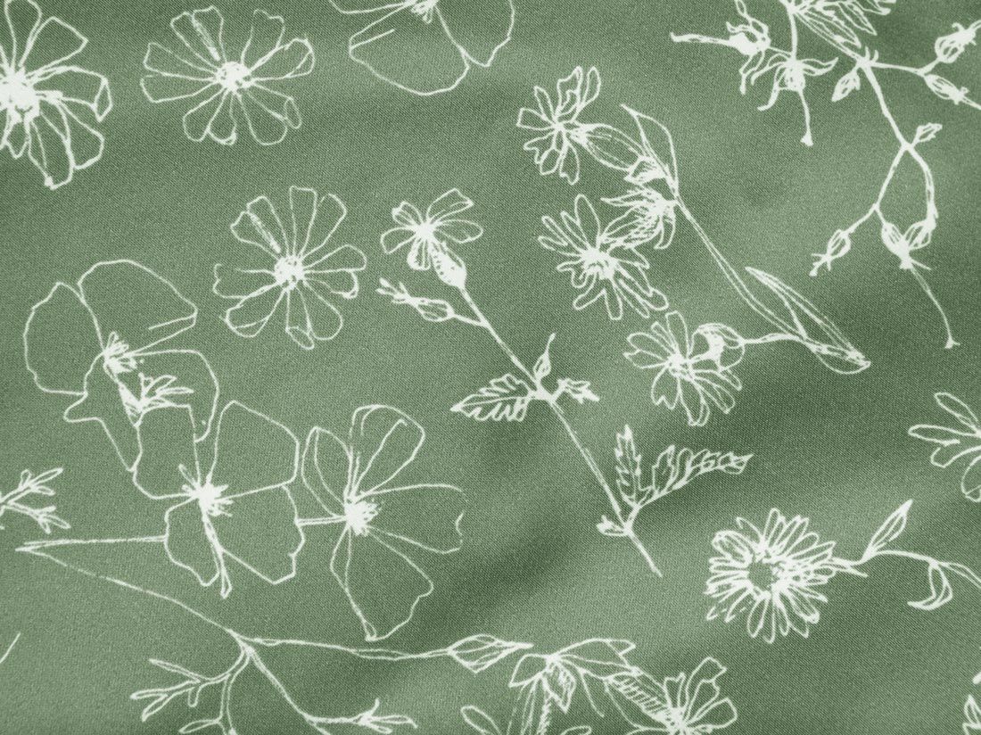 Taie d'oreiller satin de coton champs de fleurs vert d'olive