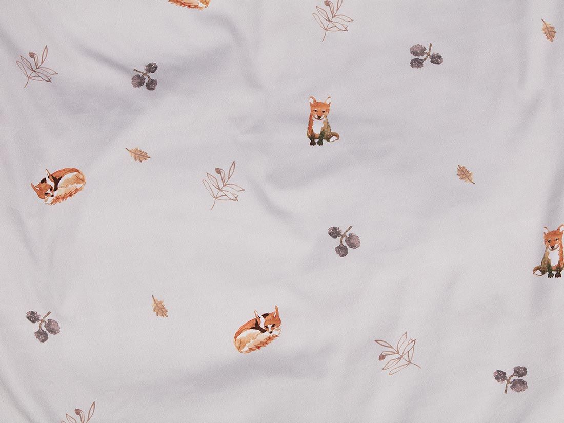 Kinderdekbedovertrek katoensatijn little fox mauve