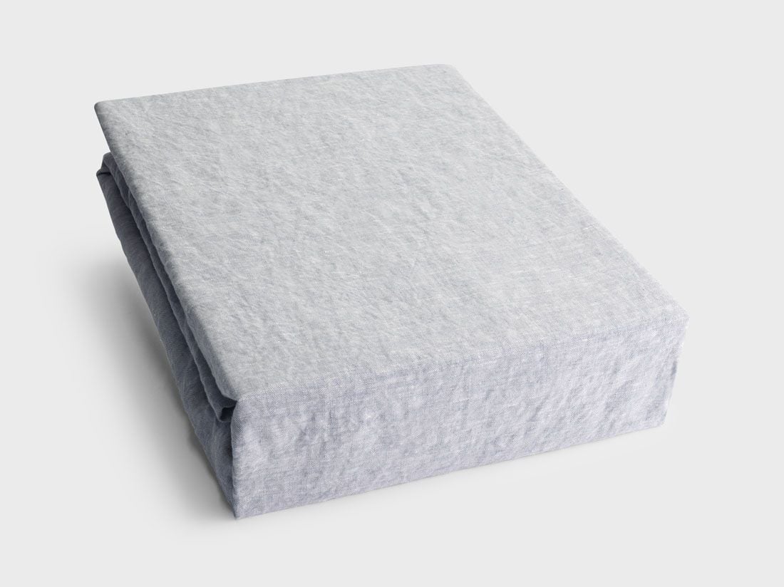 Dra på-lakan tvättat linne blue chambray