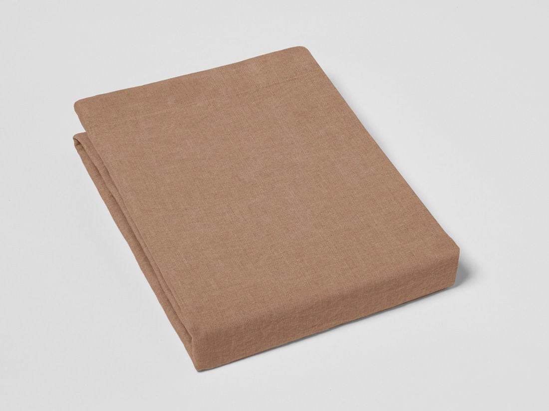 Drap-housse lin lavé noisette