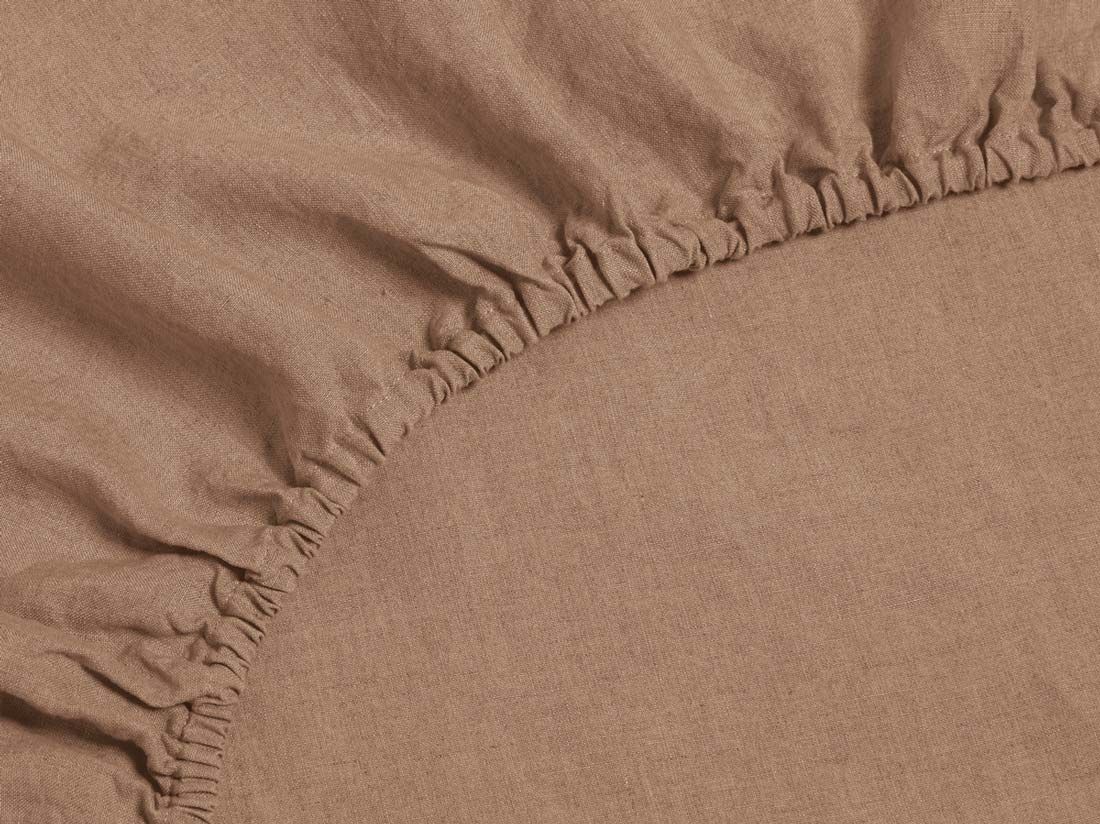Drap-housse lin lavé noisette