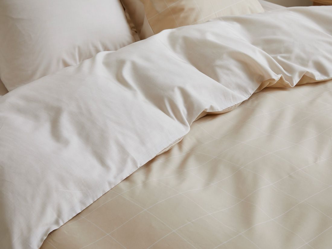 Parure de lit coton TENCEL™ double face latte à carreaux/chambray