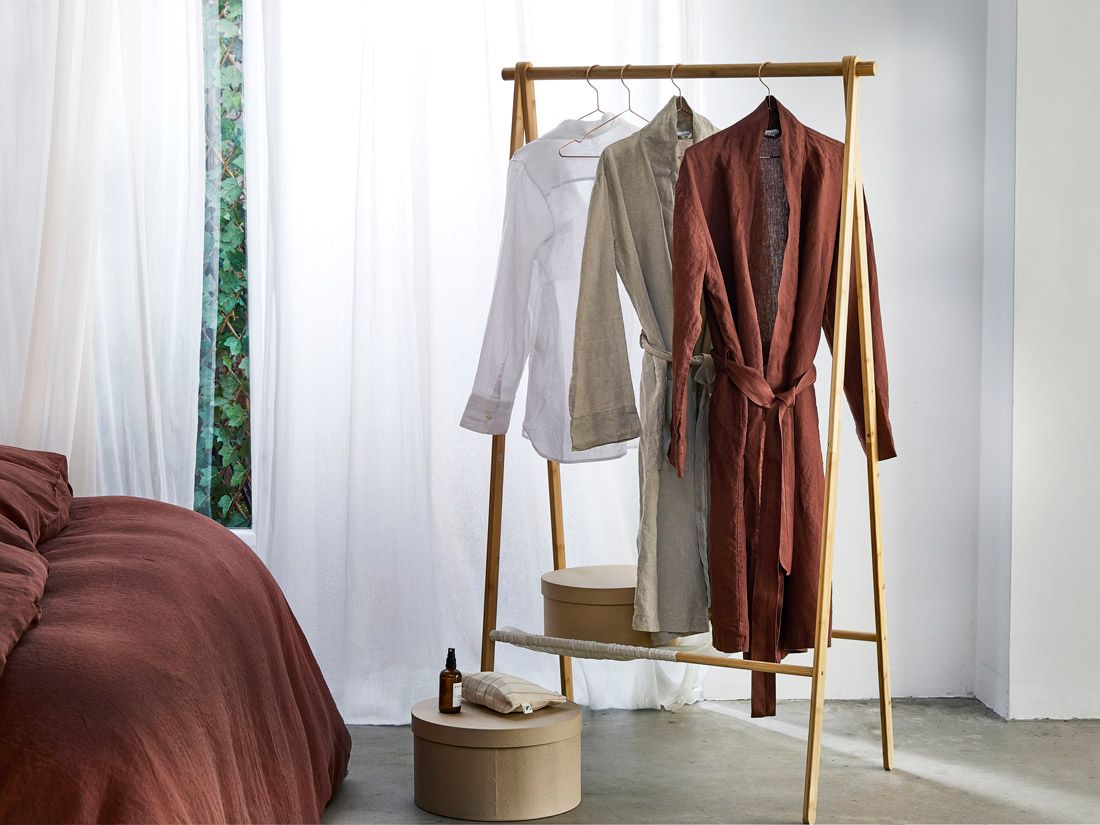 Kimono Bademantel Gewaschenes Leinen Rosewood