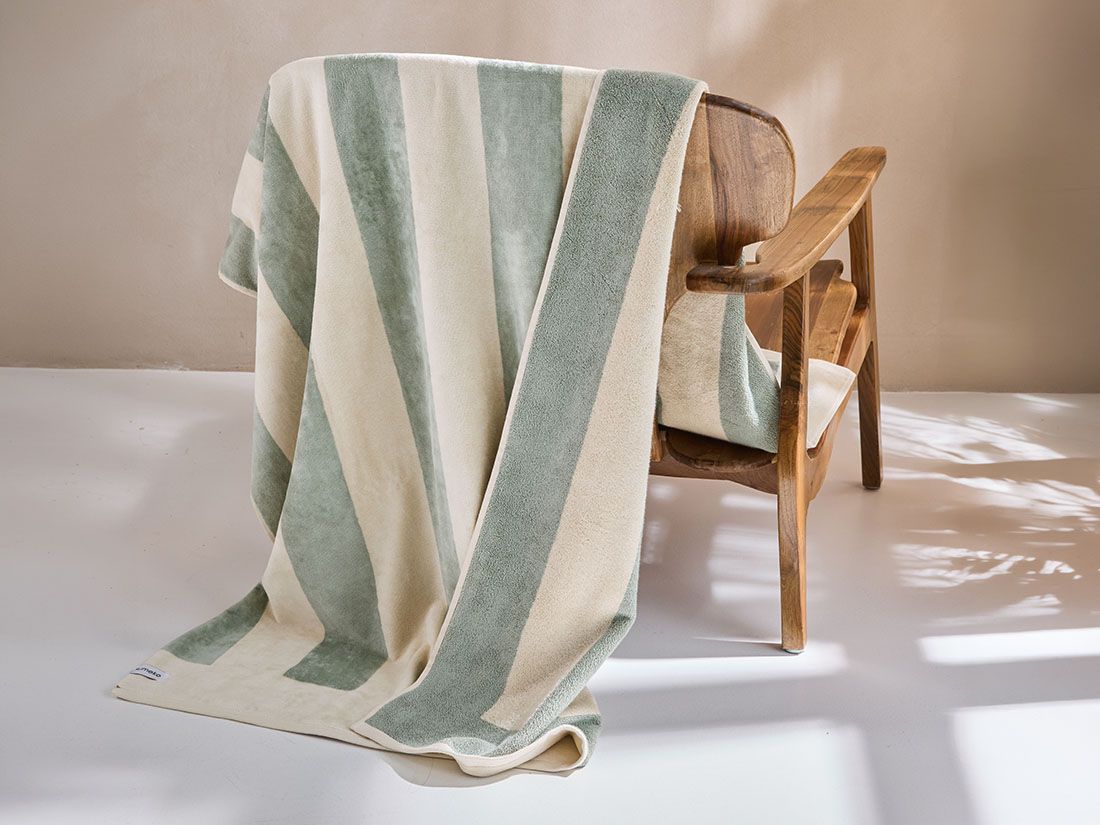 Strandlaken velours sea green stripe 100x180 - 1 st