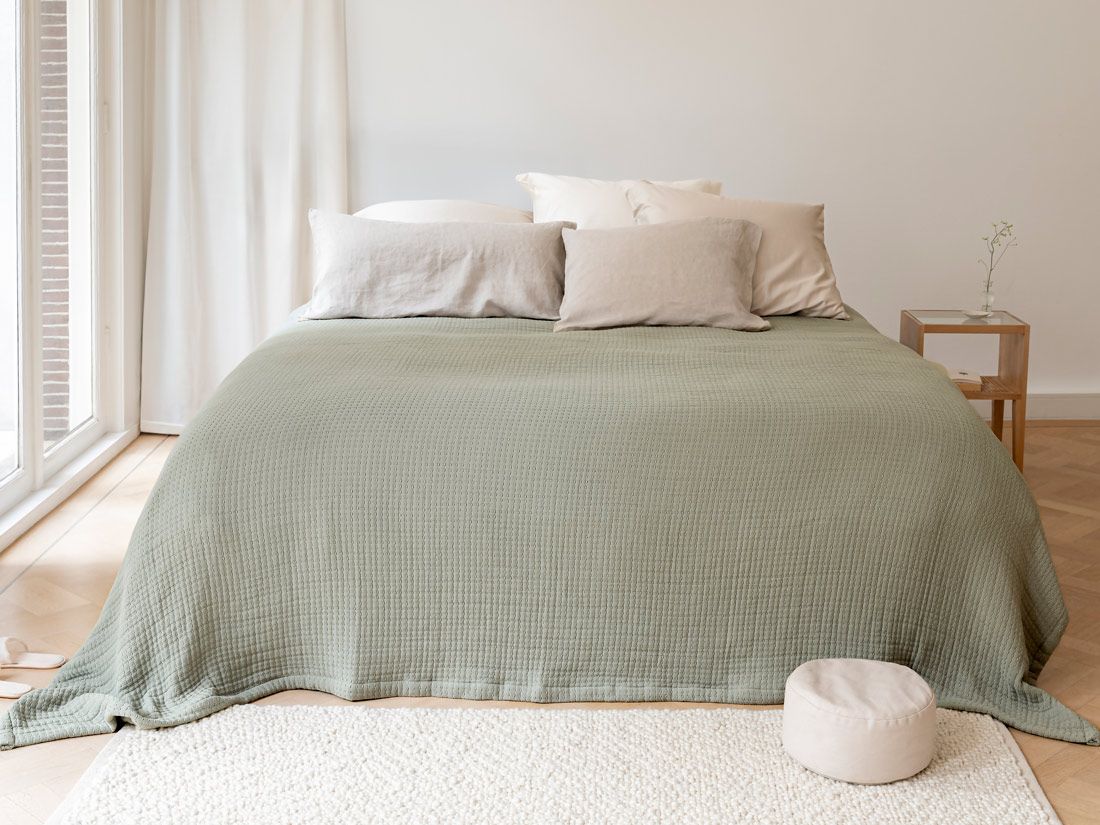 Musselin-Tagesdecke Bio-Baumwolle Stitch Sage Green