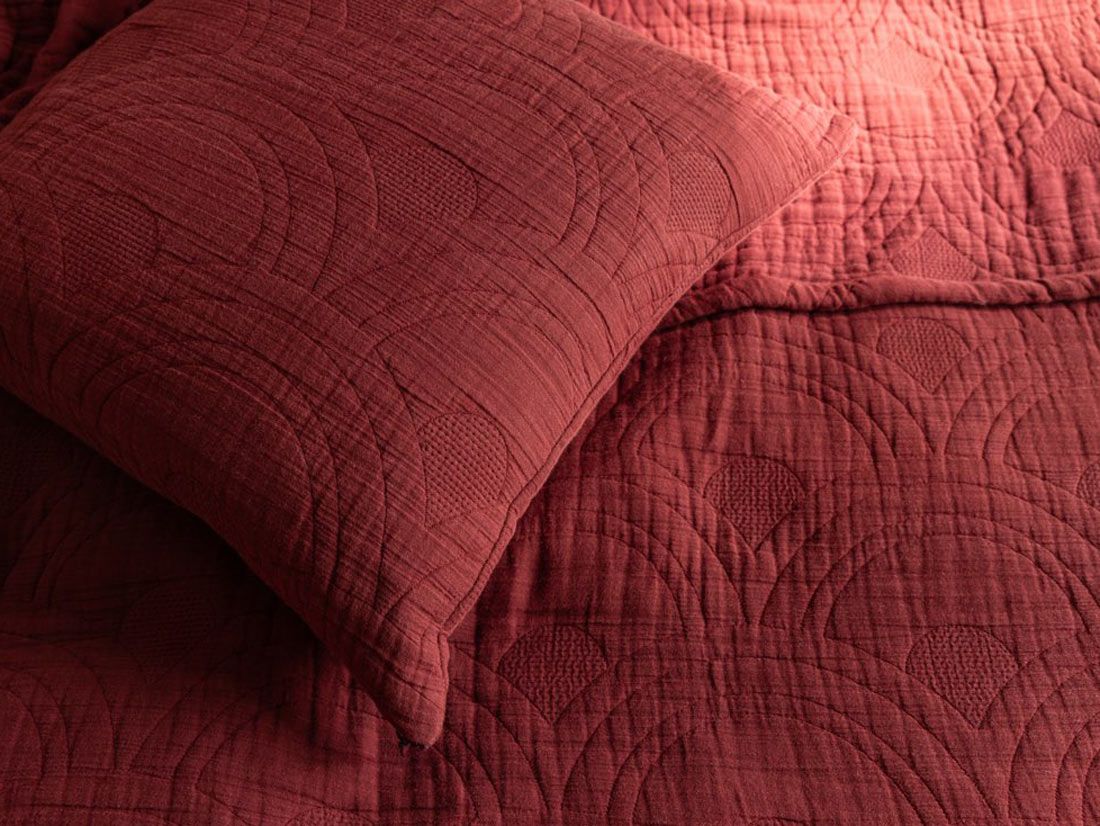 Couvre-lit en mousseline de coton arc bordeaux