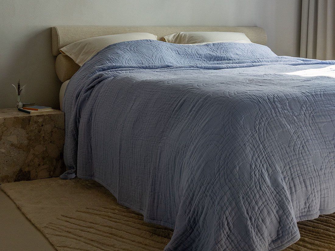 Sprei mousseline katoen arch lavender blue