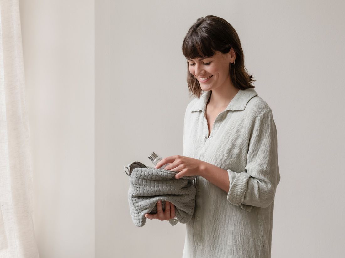 Blousejurk gewassen linnen wafel misty green