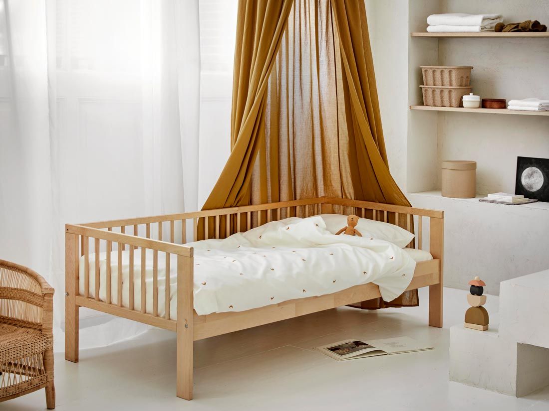 Juniordynebetræk bomuldssatin warm white/ochre moon