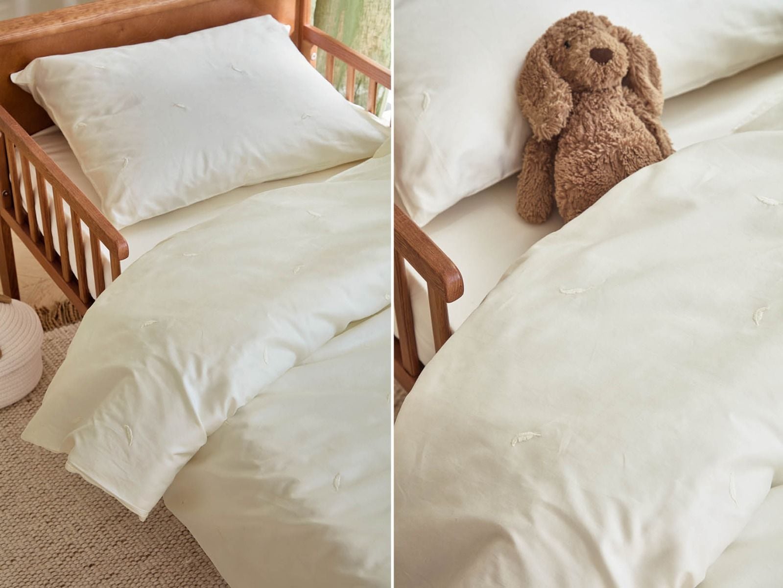 Kinderbettwäsche Baumwollsatin Warm White Feather