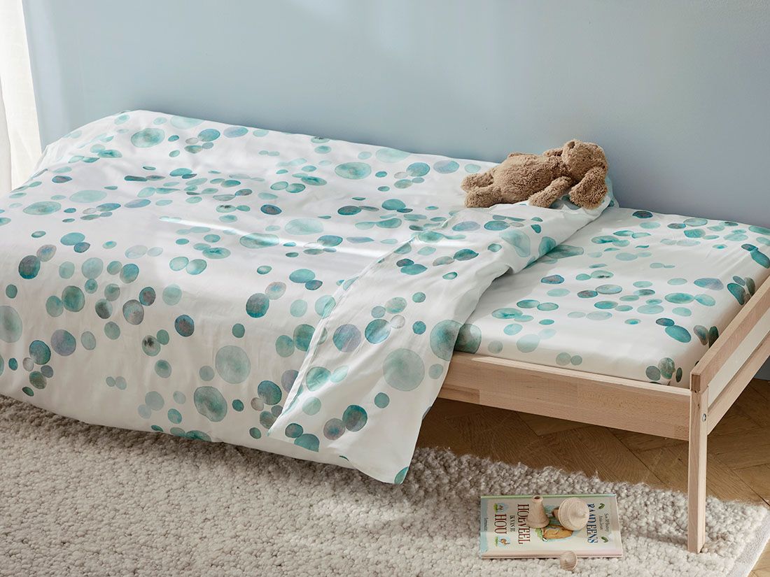 Kinderspannleintücher Baumwollsatin Watercolor Dots Sea Green