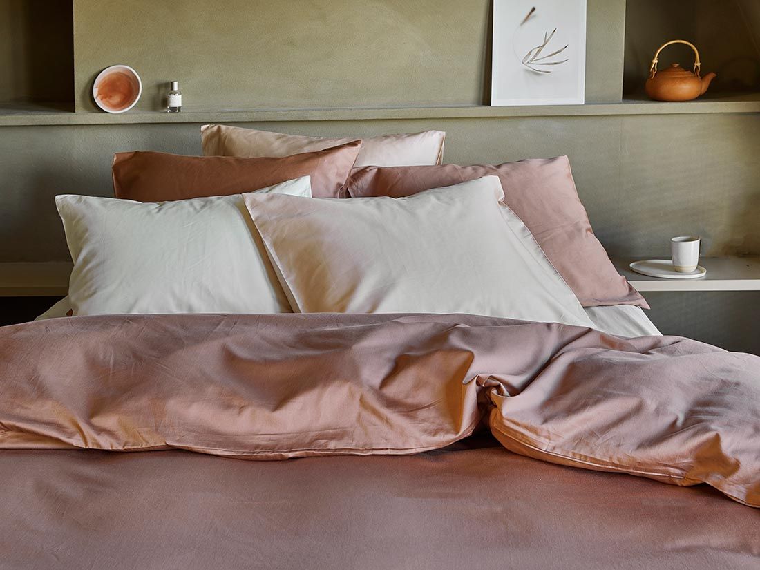 Housse de couette satin de coton rose blush