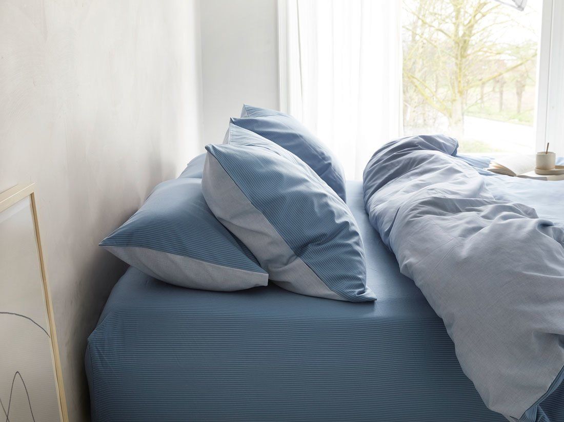 Kissenbezug TENCEL™ Doubleface Blue Stripe/Blue Chambray