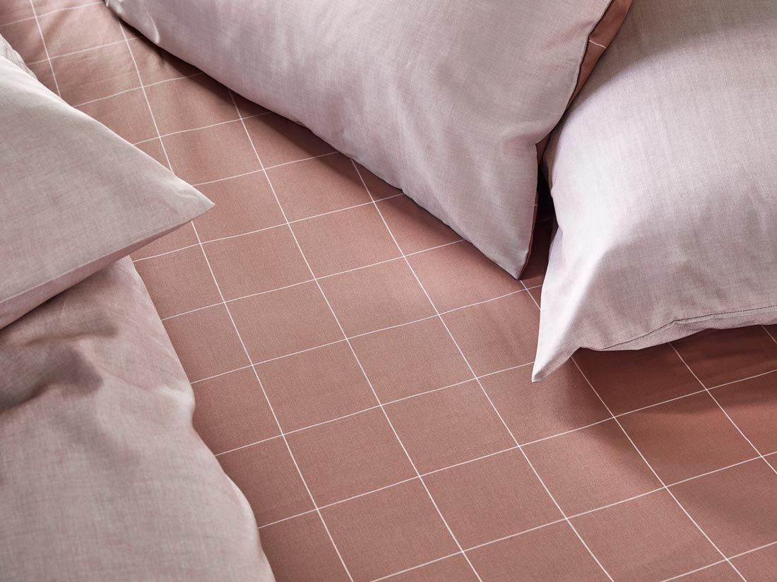 Drap-housse coton TENCEL™ rose à carreaux