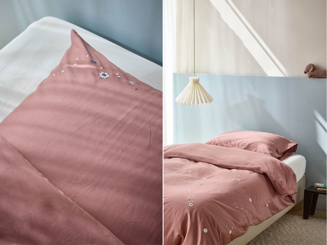 Dekbedovertrek katoensatijn blush rose starry flow