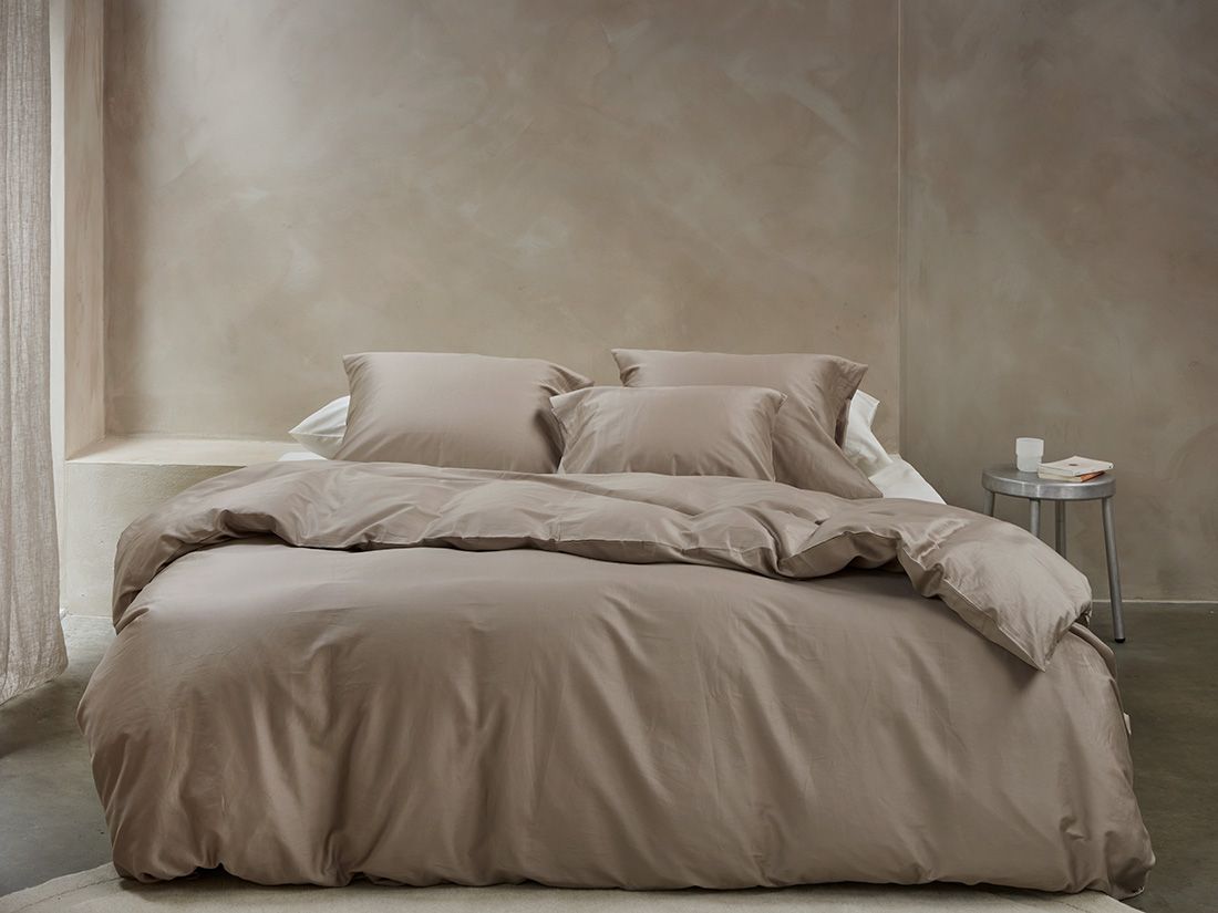 Housse de couette satin de coton taupe chaud