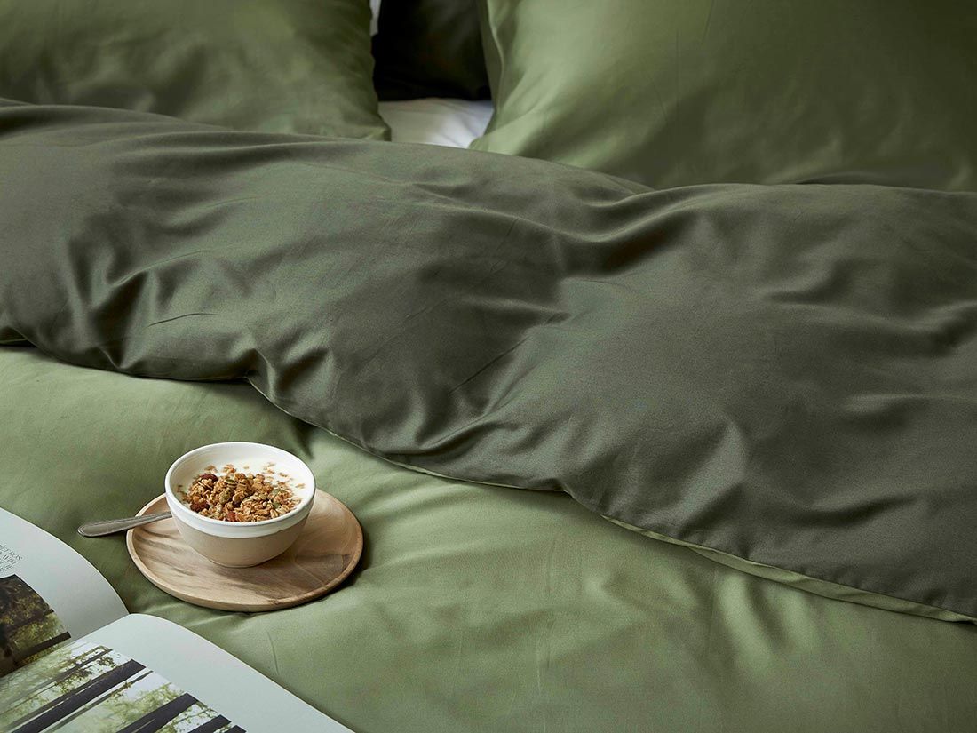 Housse de couette satin de coton double face olive