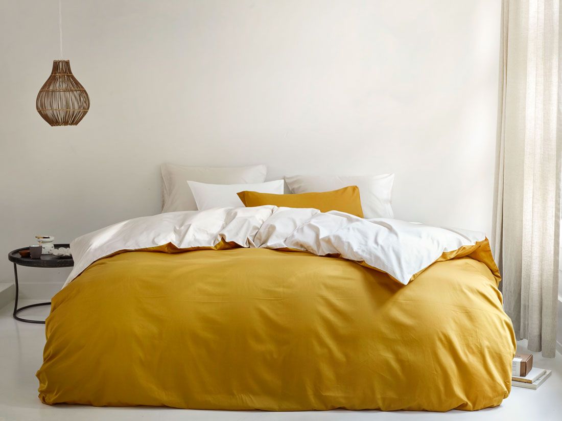 Housse de couette satin de coton double face sable/or