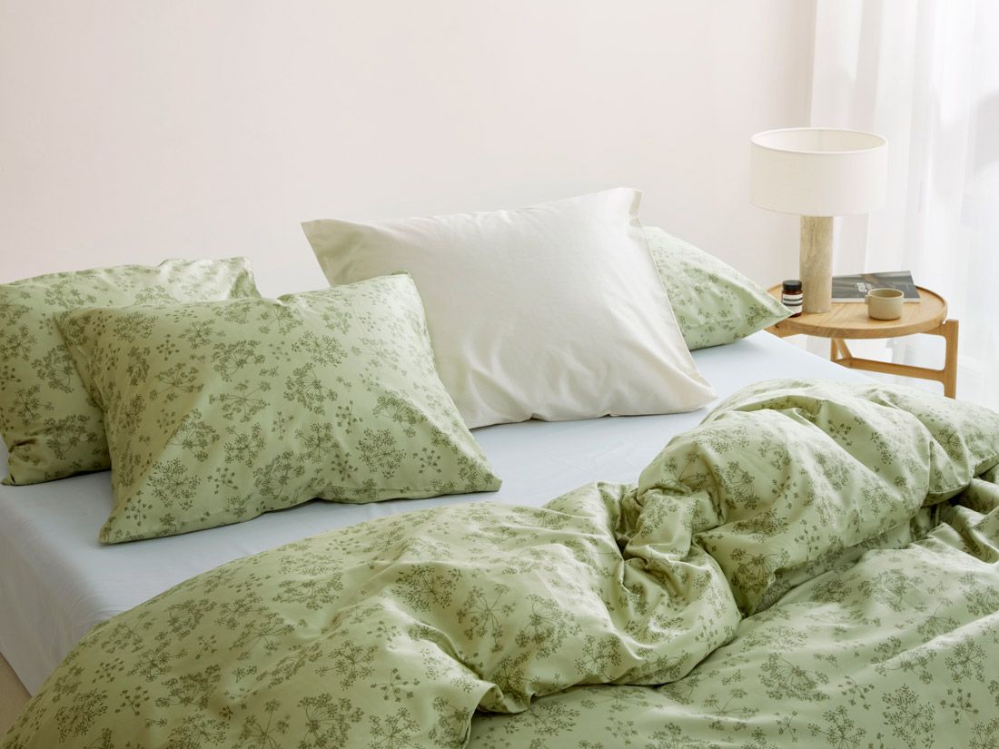 Parure de lit satin de coton fleur verte