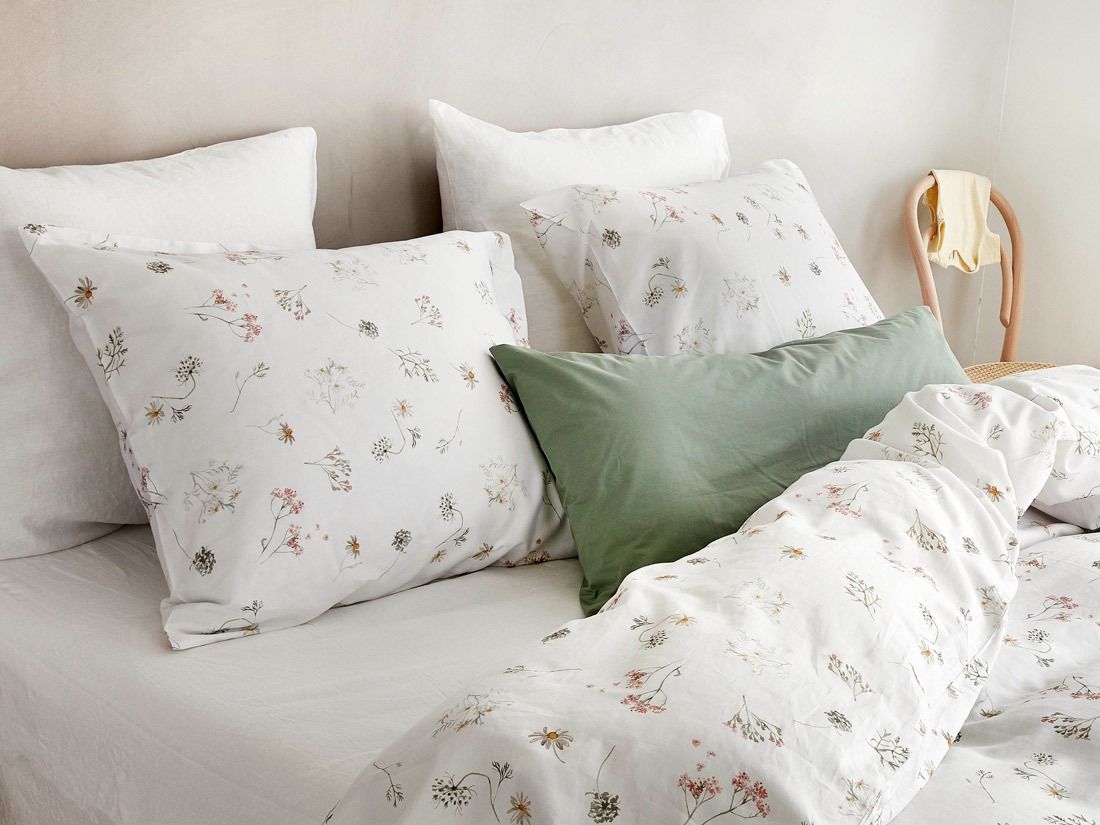 Parure de lit satin de coton fleurs
