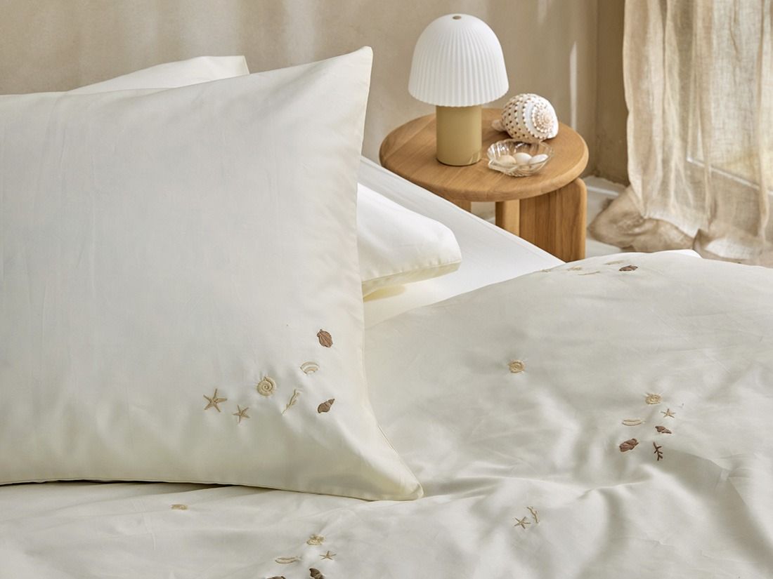 Parure de lit satin de coton coquillage blanc chaud