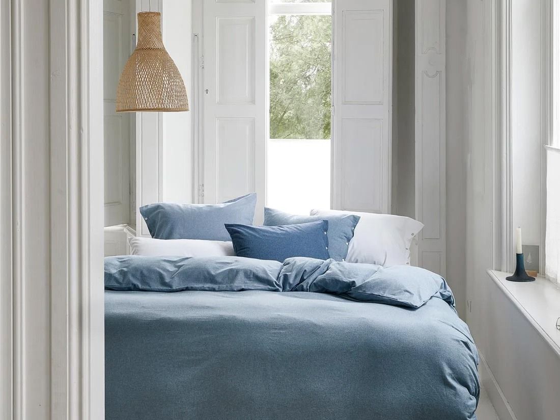 Housse de couette flanelle de coton bleu clair