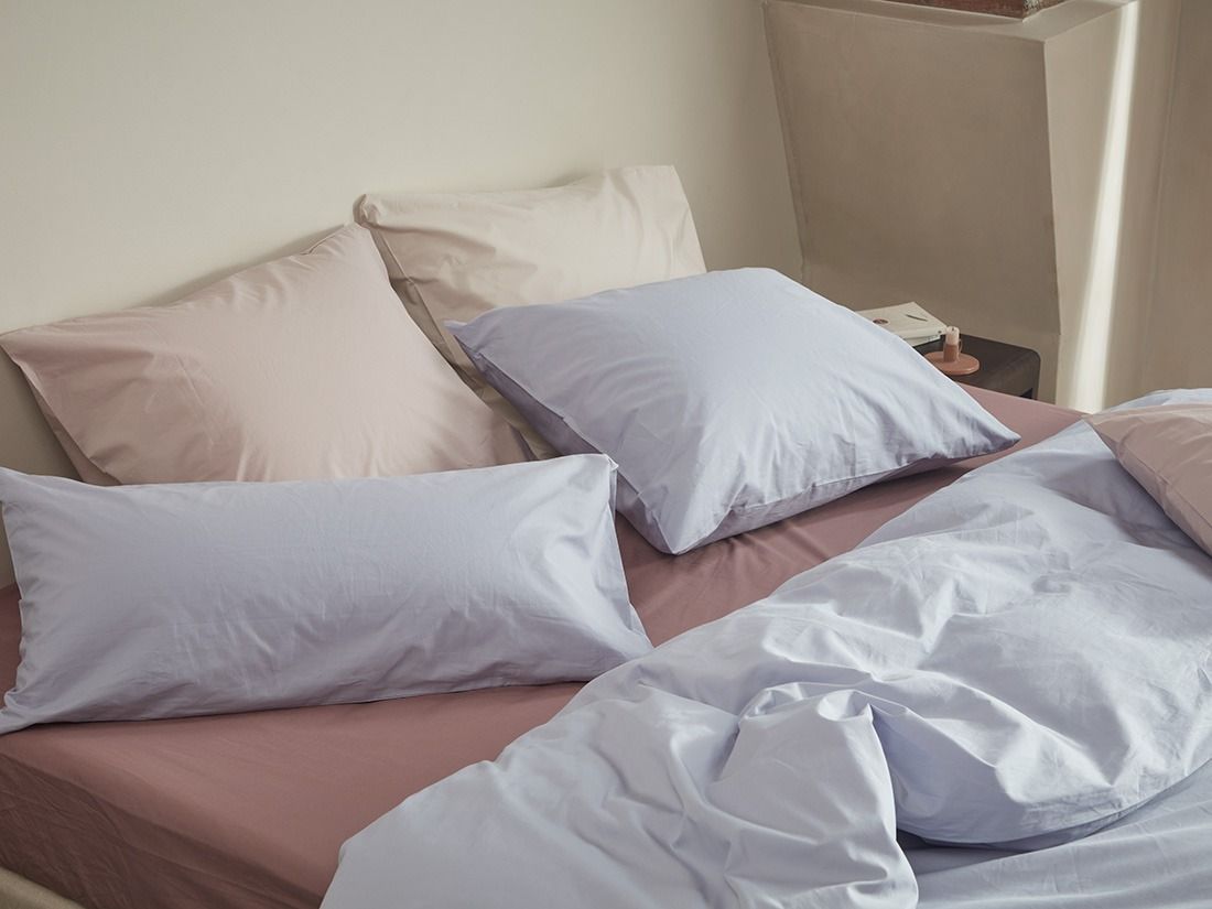 Housse de couette percale de coton bleu lavande