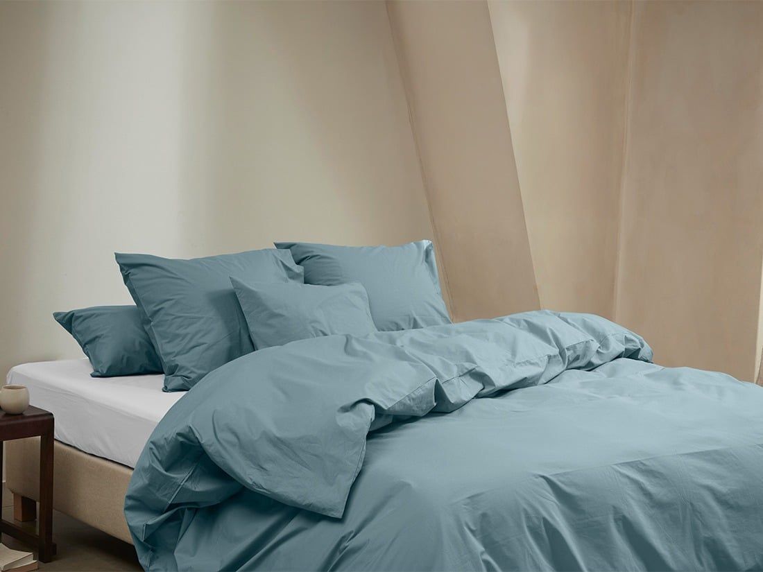 Parure de lit percale de coton bleu pétrole