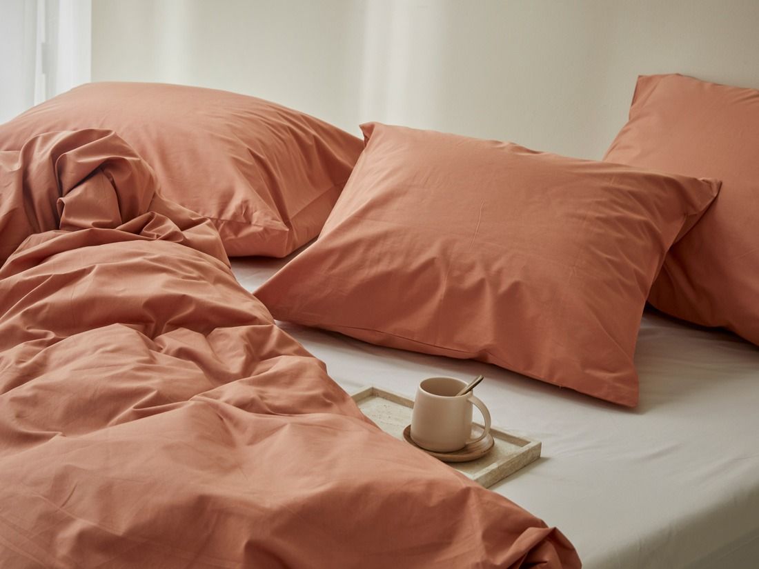 Parure de lit percale de coton terracotta