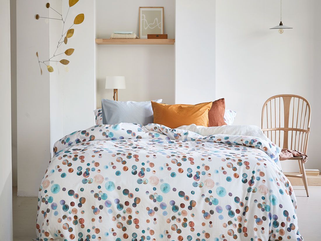 Housse de couette percale de coton points d'aquarelle