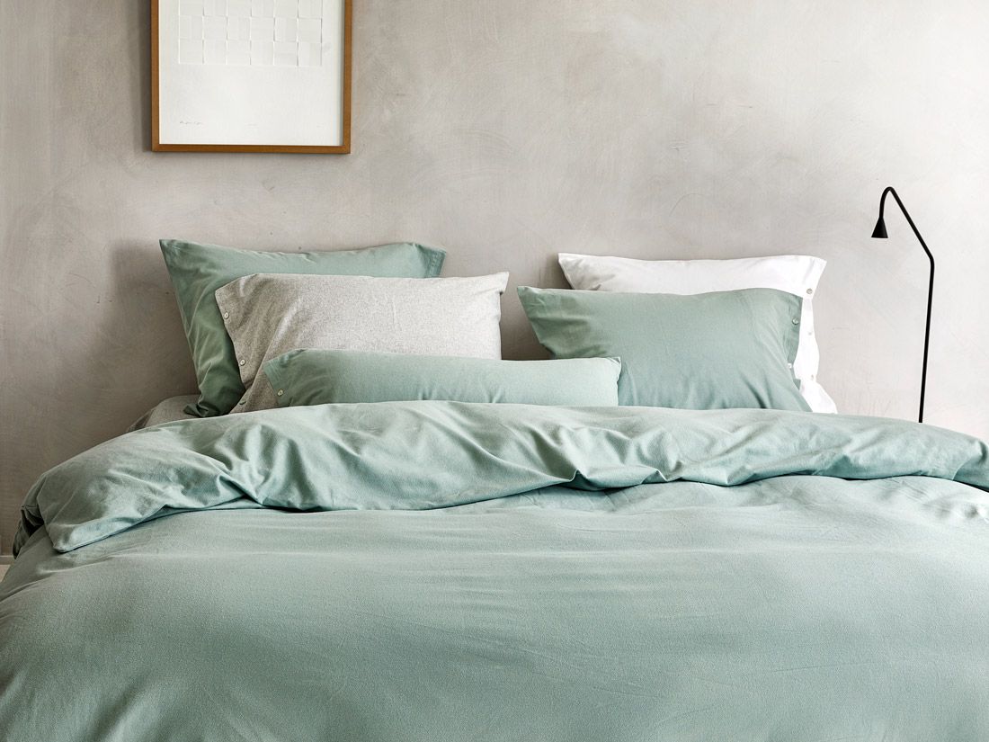 Housse de couette flanelle de coton vert pâle