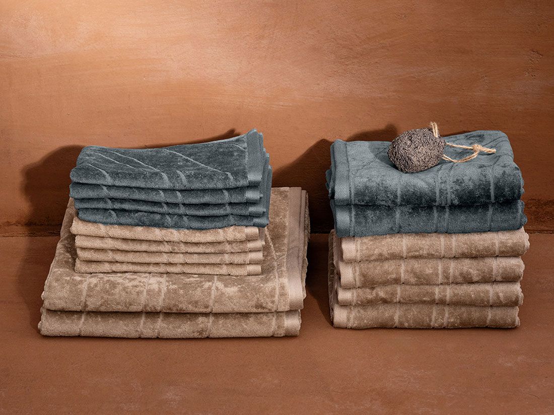 Serviettes invités en velours bleu galet 30x50 - 4 pcs