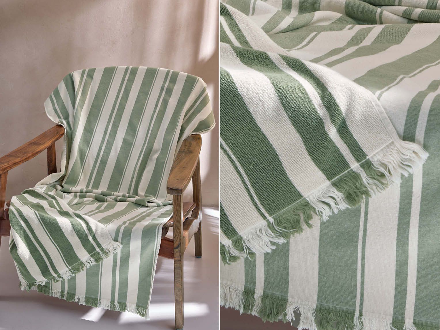 Hamamhandduk sage green stripe 100x180 - 1 st.