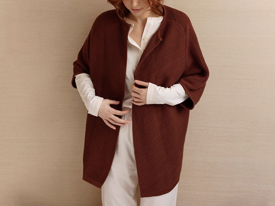 Veste de kimono en maille de coton marron cannelle