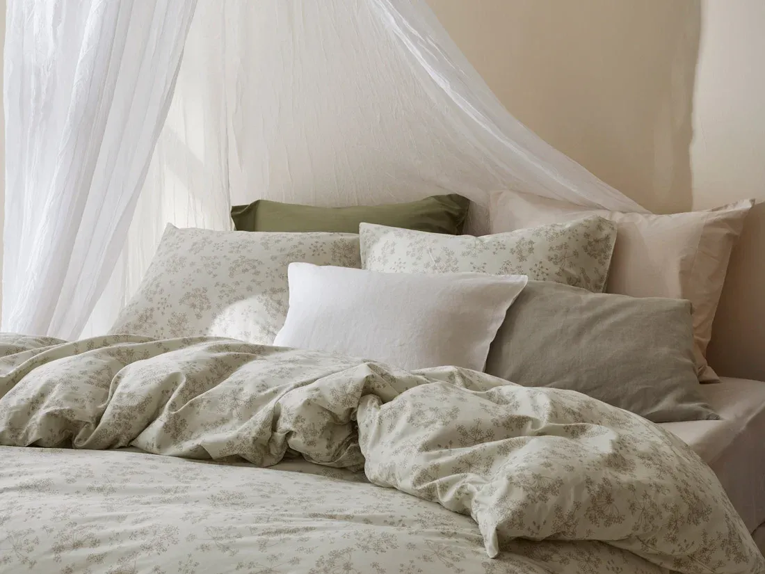 Housse de couette satin de coton fleur naturelle