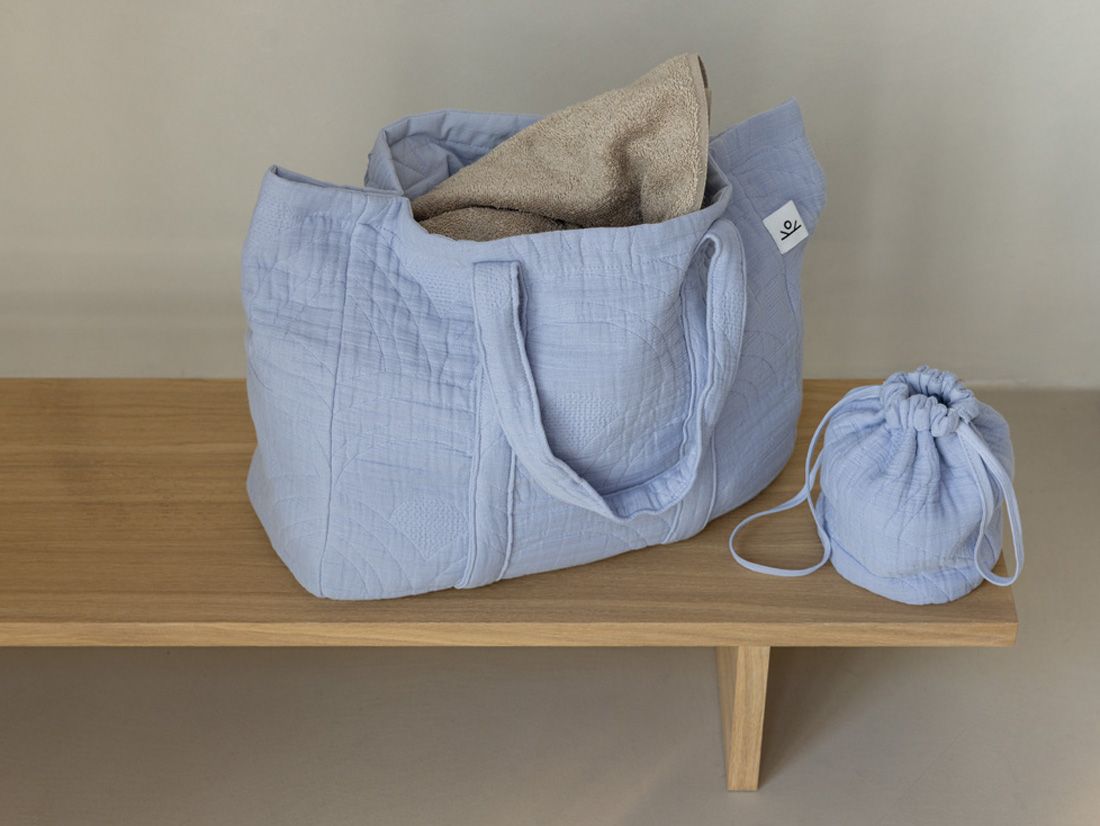 Pochette en mousseline de coton arc bleu lavande