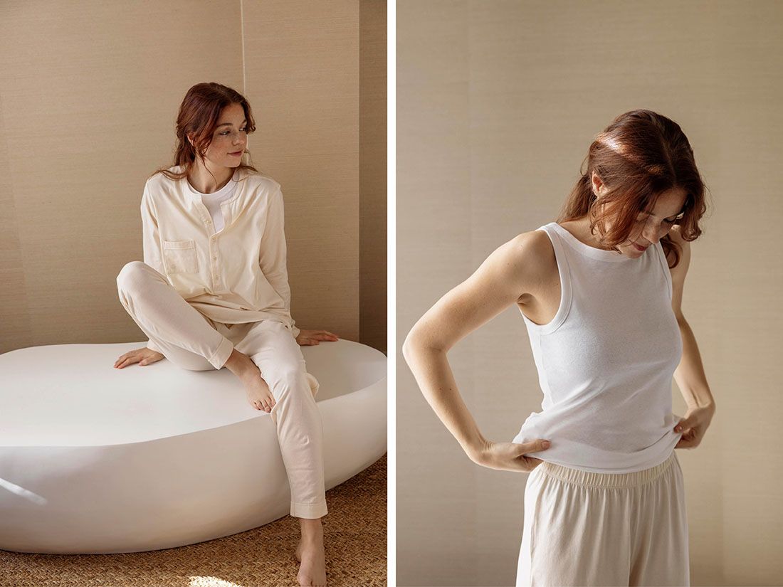 Pyjamahose Damen Jersey Sunrise White