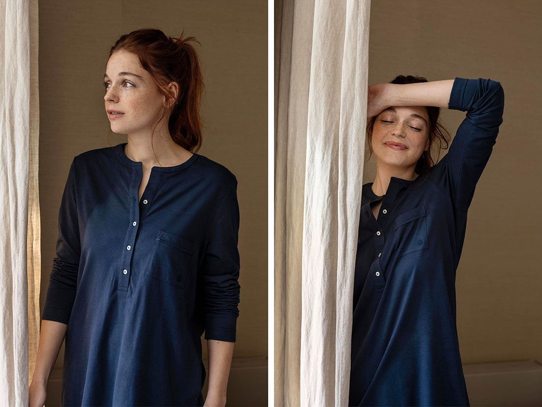 Pyjamaoberteil Damen Jersey Midnight Blue