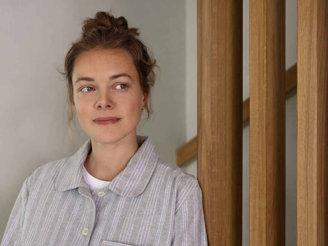 Pyjamaoberteil Damen Flanell Light Grey/white Stripe