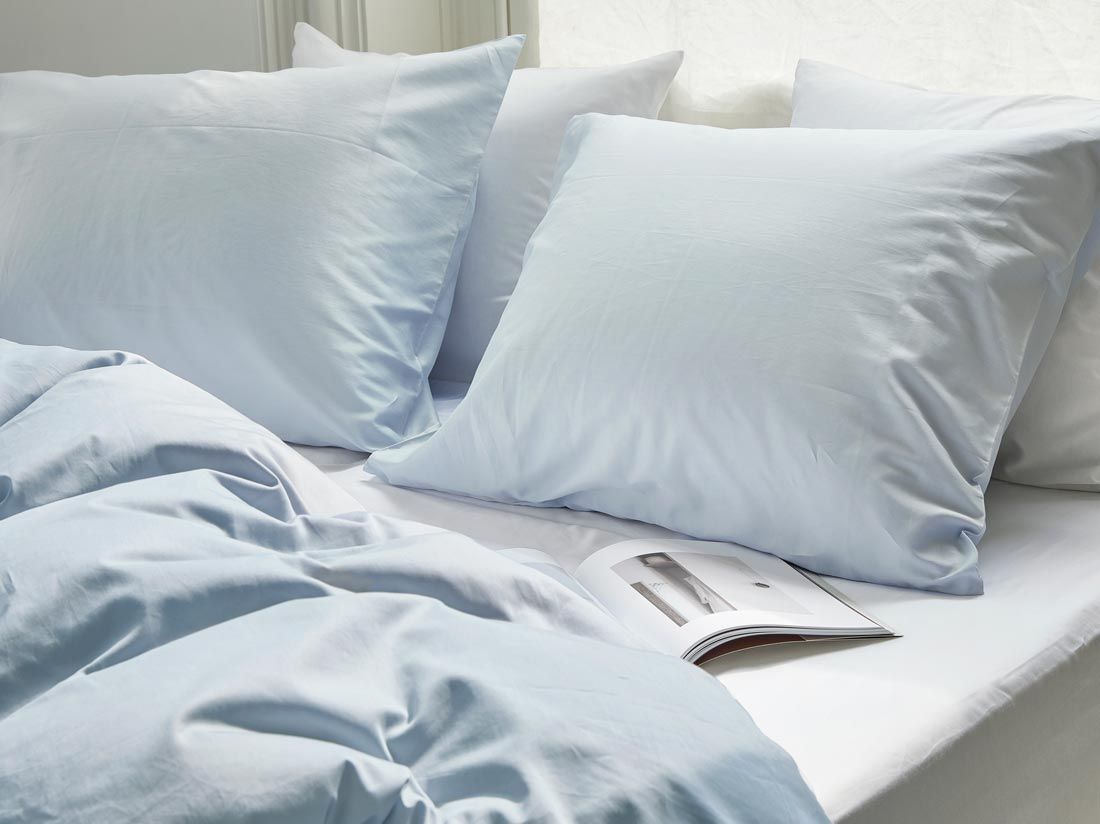 Housse de couette satin de coton bleu ciel