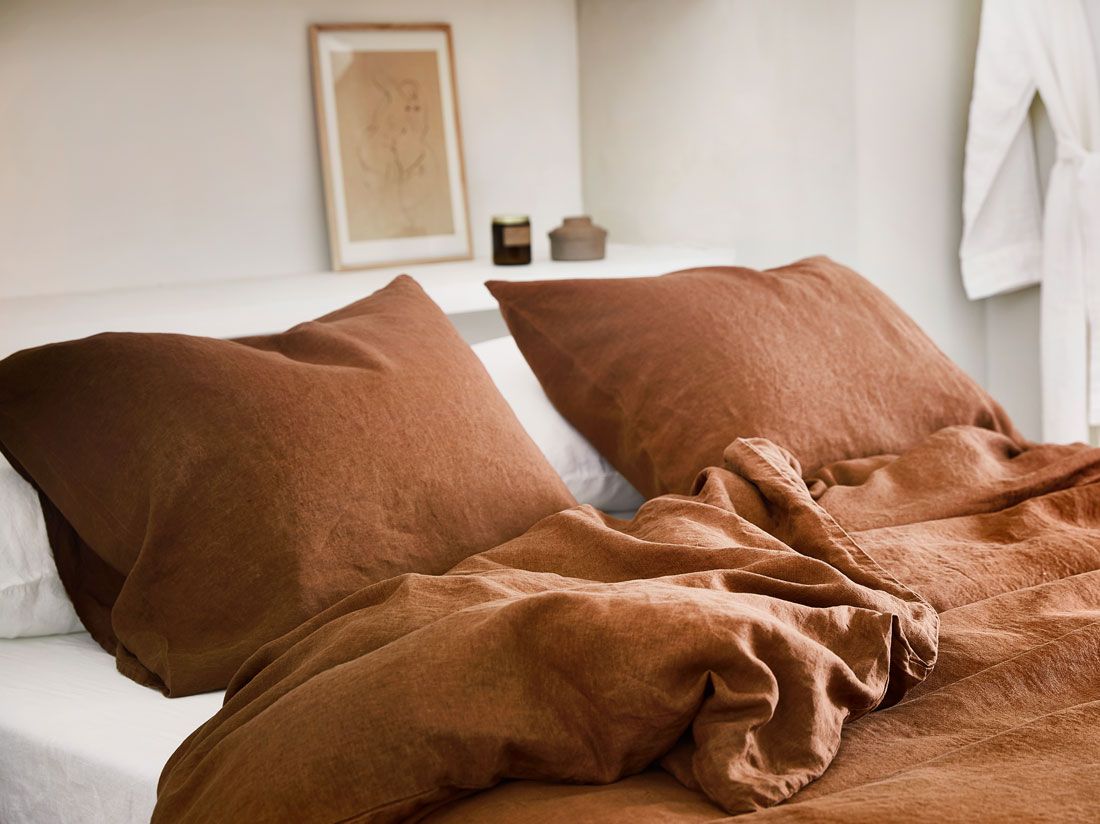 Parure de lit lin lavé almond brown 140x220 + 1/60x70