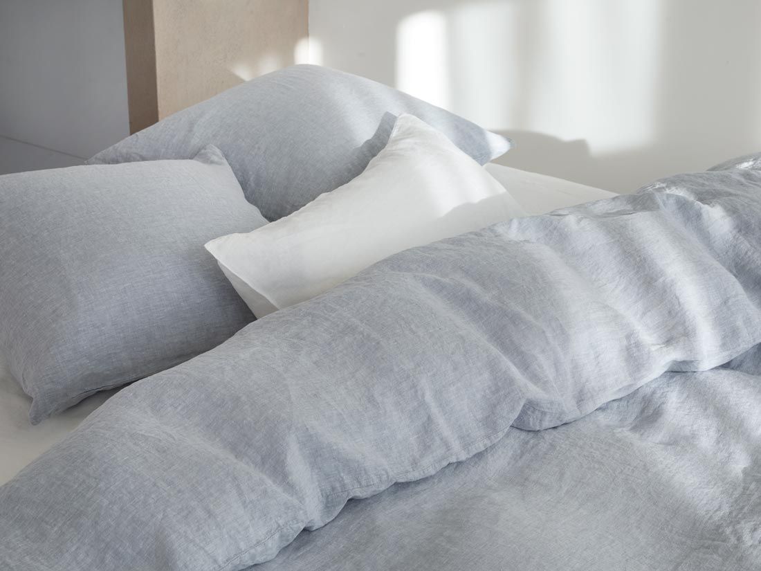 Påslakanset tvättat linne blue chambray