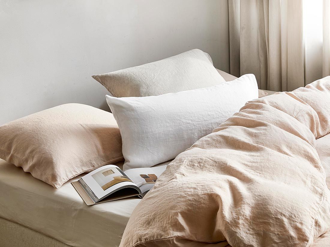 Parure de lit lin lavé rose poussiéreux