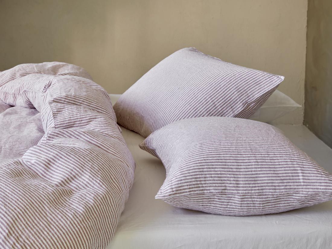 Dekbedovertrek gewassen linnen rose stripe