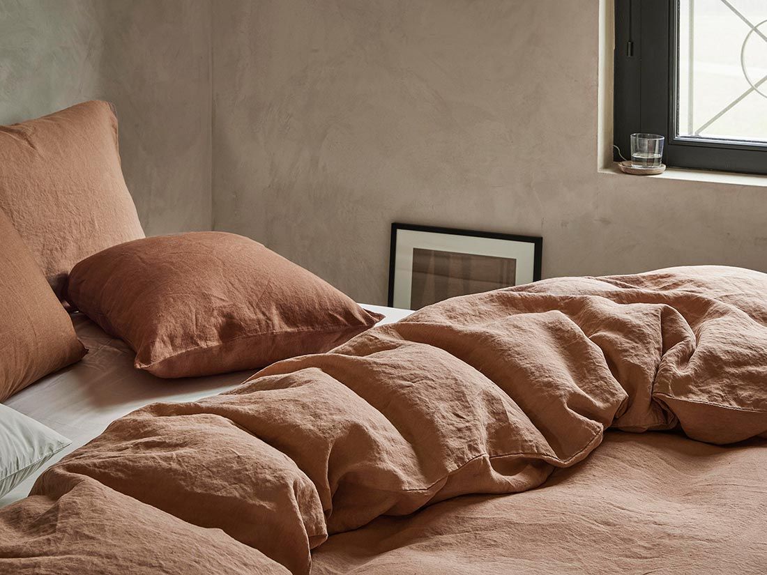 Parure de lit lin lavé terracotta