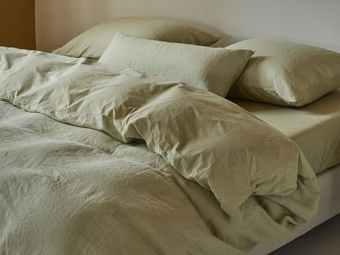 Dekbedovertrek hennep/katoen botanic green